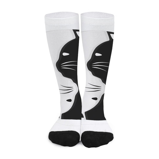 Black And White Cat Yin Yang Print Long Socks