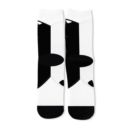 Black And White Cat Yin Yang Print Long Socks