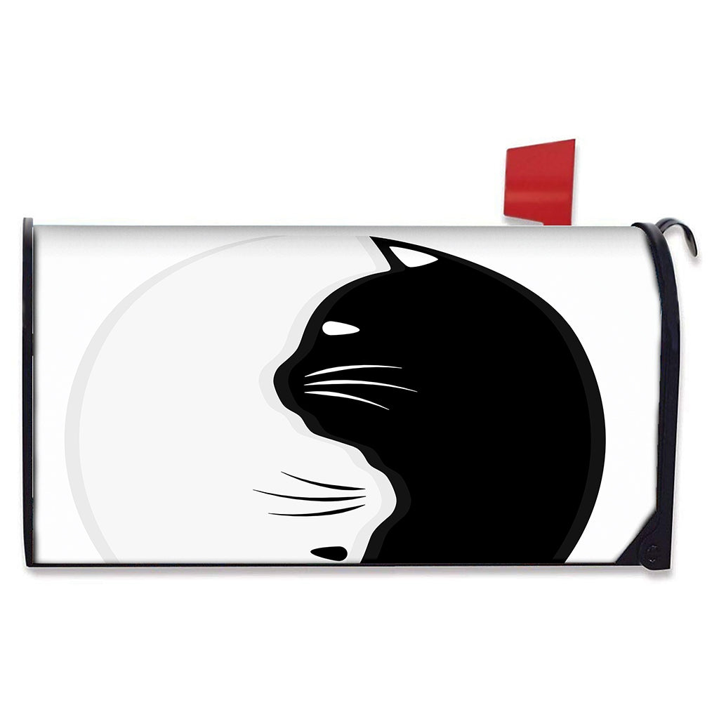 Black And White Cat Yin Yang Print Mailbox Cover