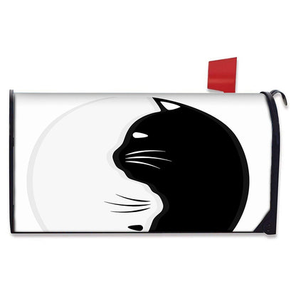 Black And White Cat Yin Yang Print Mailbox Cover