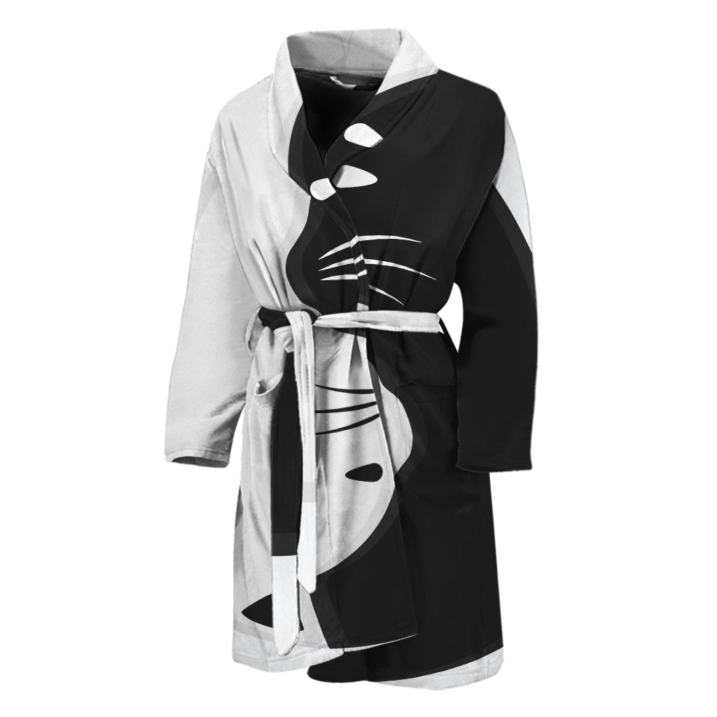 Black And White Cat Yin Yang Print Men's Bathrobe