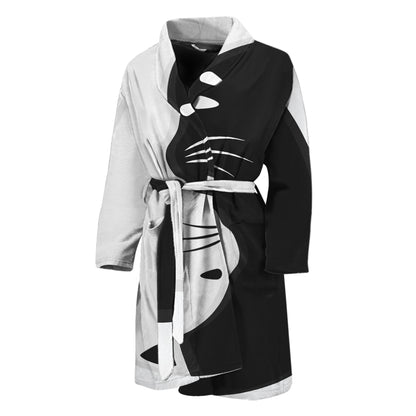 Black And White Cat Yin Yang Print Men's Bathrobe