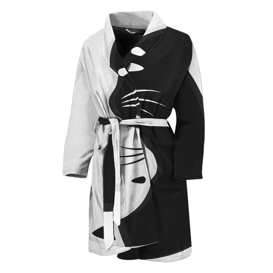 Black And White Cat Yin Yang Print Men's Bathrobe