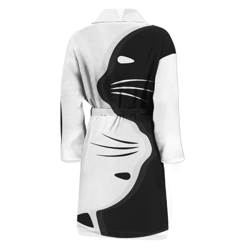 Black And White Cat Yin Yang Print Men's Bathrobe