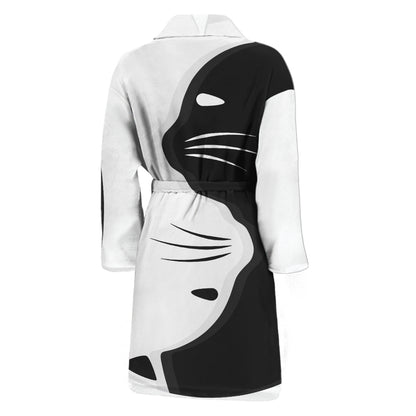 Black And White Cat Yin Yang Print Men's Bathrobe
