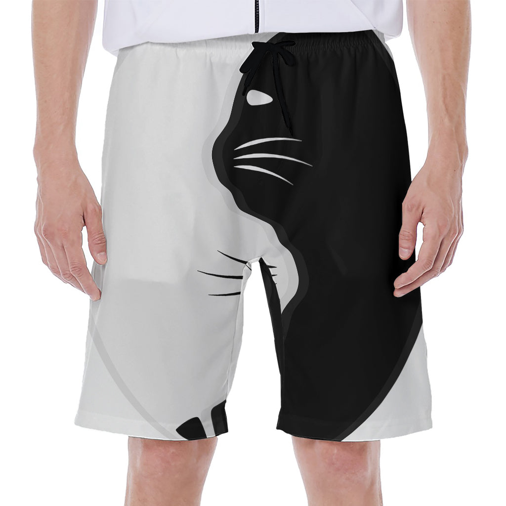 Black And White Cat Yin Yang Print Men's Beach Shorts