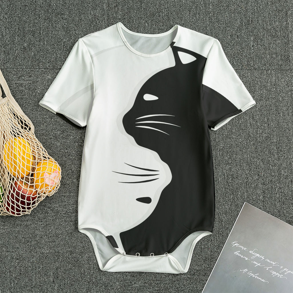 Black And White Cat Yin Yang Print Men's Bodysuit