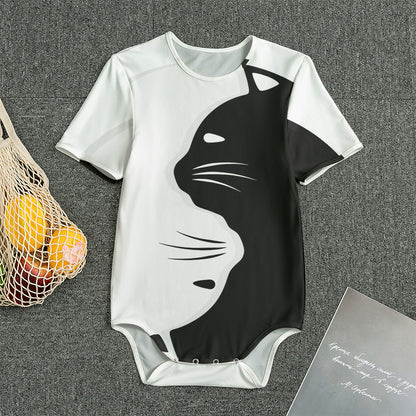Black And White Cat Yin Yang Print Men's Bodysuit
