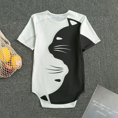 Black And White Cat Yin Yang Print Men's Bodysuit