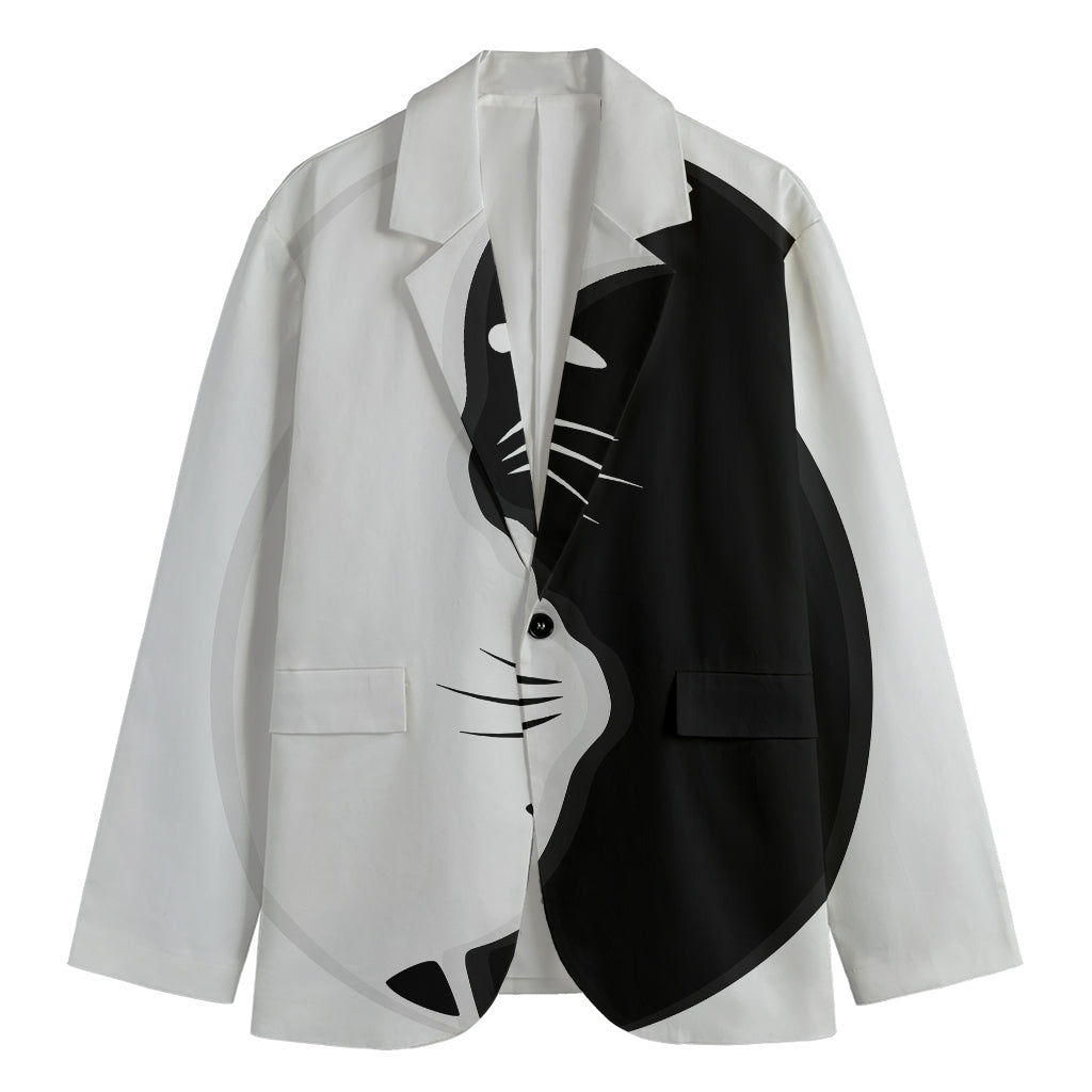 Black And White Cat Yin Yang Print Men's Cotton Blazer