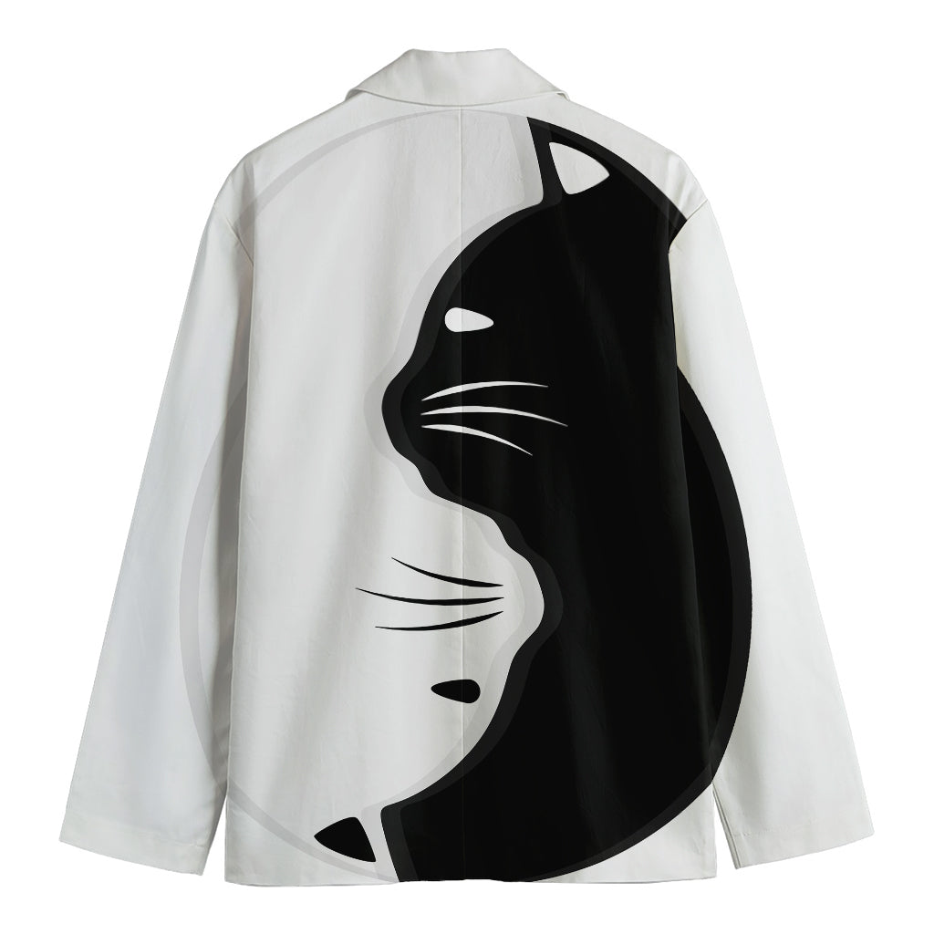 Black And White Cat Yin Yang Print Men's Cotton Blazer