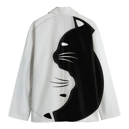 Black And White Cat Yin Yang Print Men's Cotton Blazer