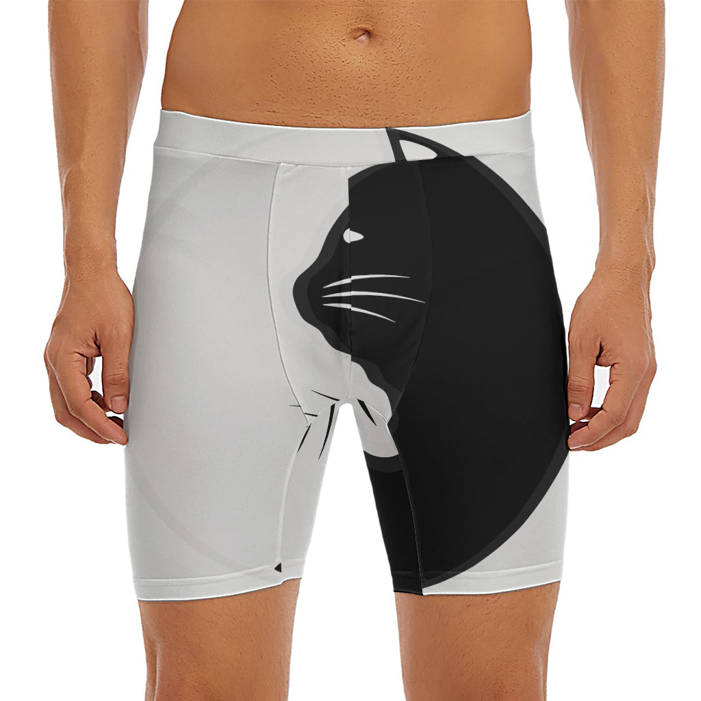 Black And White Cat Yin Yang Print Men's Long Boxer Briefs
