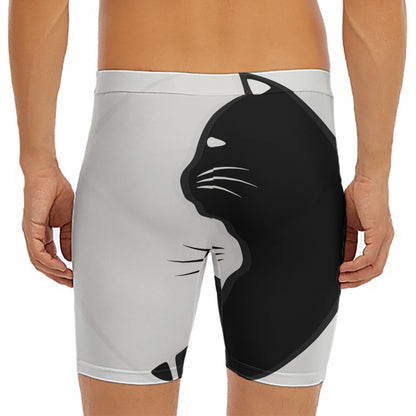 Black And White Cat Yin Yang Print Men's Long Boxer Briefs