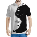 Black And White Cat Yin Yang Print Men's Polo Shirt