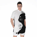 Black And White Cat Yin Yang Print Men's Romper