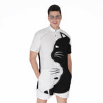 Black And White Cat Yin Yang Print Men's Rompers