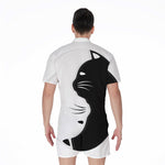 Black And White Cat Yin Yang Print Men's Rompers