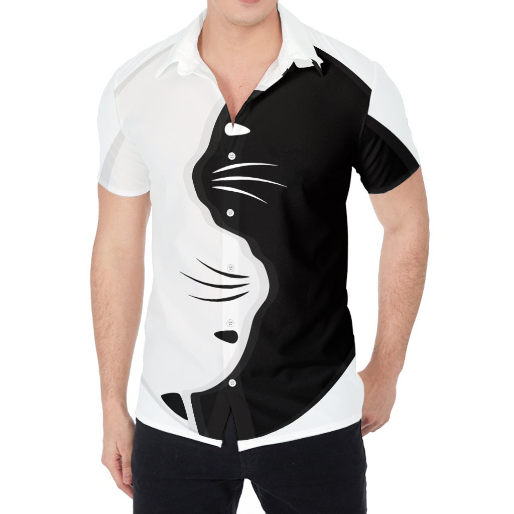 Black And White Cat Yin Yang Print Men's Shirt