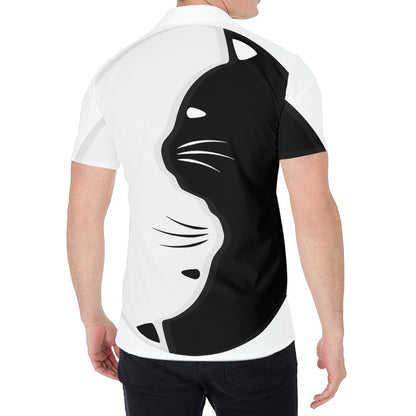 Black And White Cat Yin Yang Print Men's Shirt