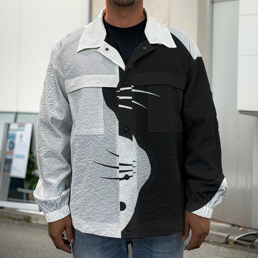 Black And White Cat Yin Yang Print Men's Shirt Jacket