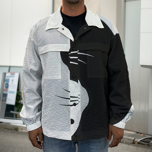 Black And White Cat Yin Yang Print Men's Shirt Jacket