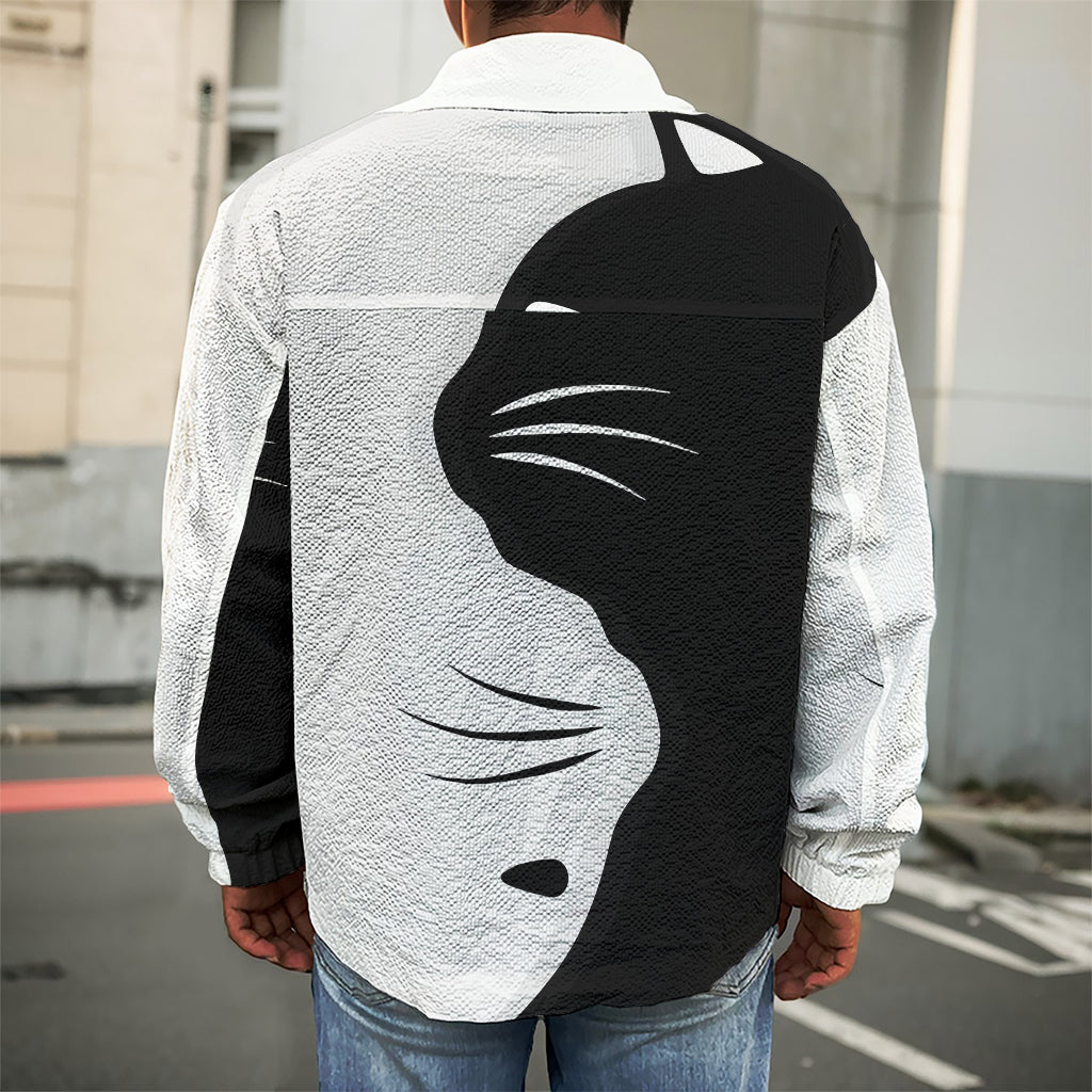 Black And White Cat Yin Yang Print Men's Shirt Jacket