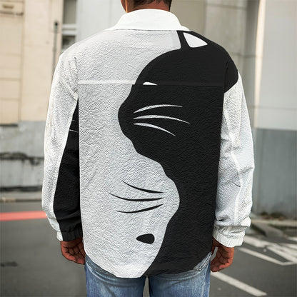 Black And White Cat Yin Yang Print Men's Shirt Jacket