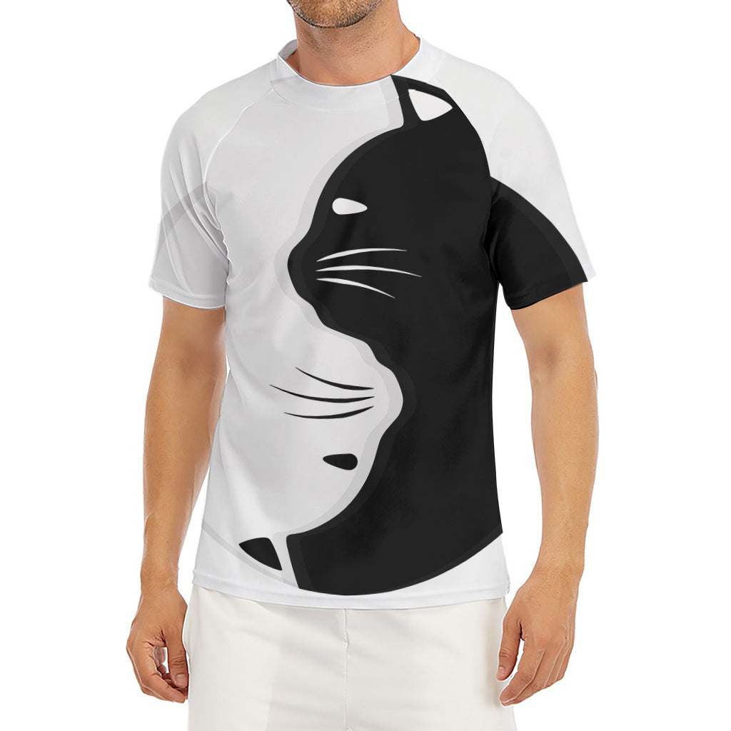 Black And White Cat Yin Yang Print Men's Short Sleeve Rash Guard