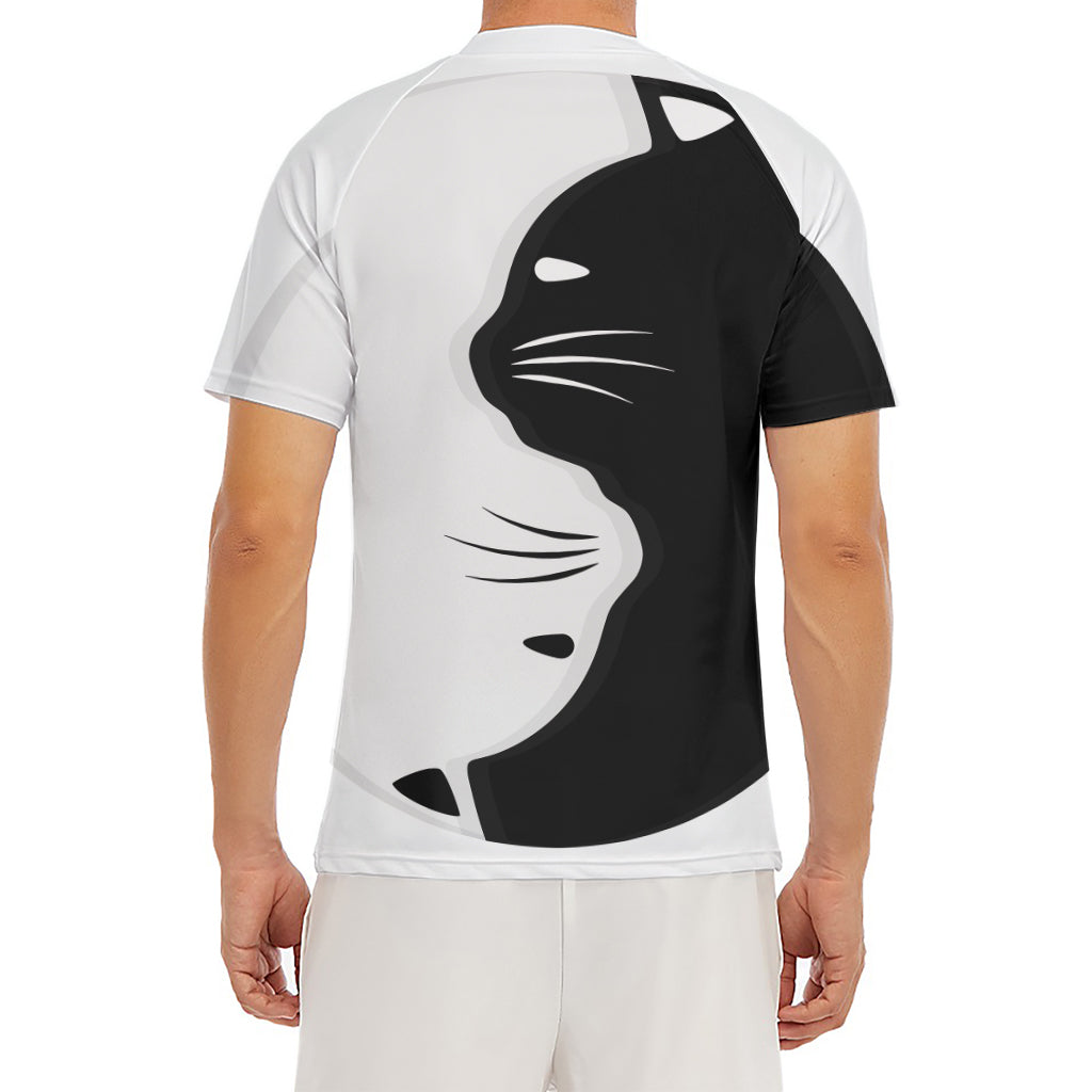 Black And White Cat Yin Yang Print Men's Short Sleeve Rash Guard
