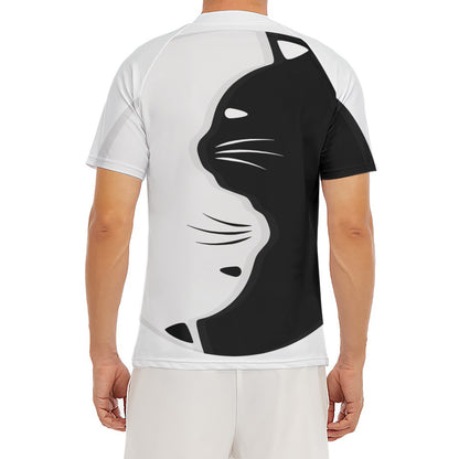 Black And White Cat Yin Yang Print Men's Short Sleeve Rash Guard
