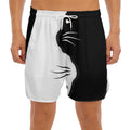 Black And White Cat Yin Yang Print Men's Split Running Shorts