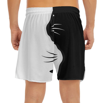 Black And White Cat Yin Yang Print Men's Split Running Shorts