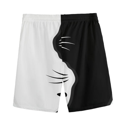 Black And White Cat Yin Yang Print Men's Sports Shorts