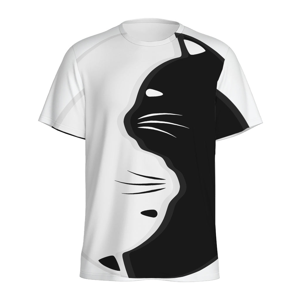 Black And White Cat Yin Yang Print Men's Sports T-Shirt
