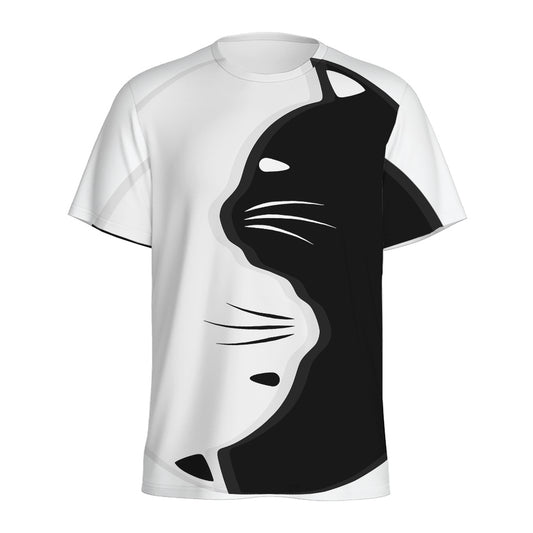 Black And White Cat Yin Yang Print Men's Sports T-Shirt