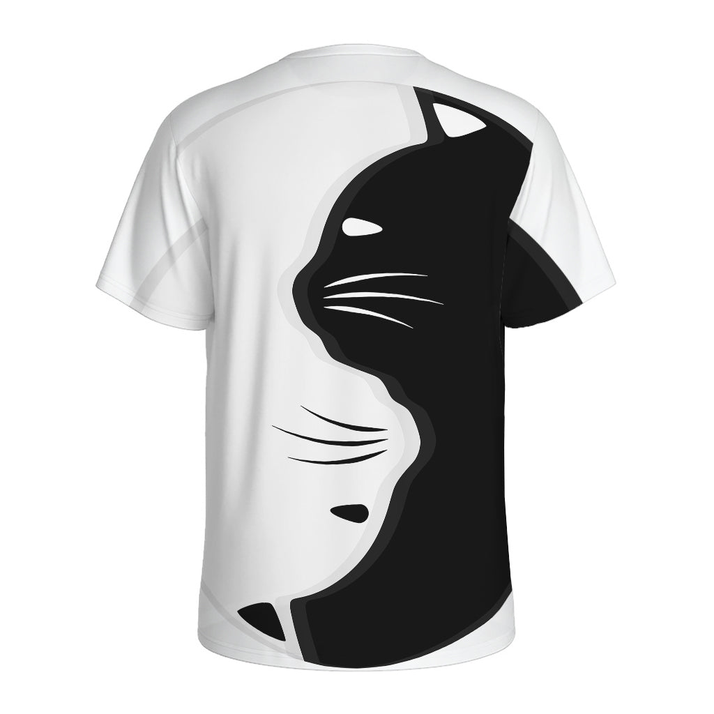 Black And White Cat Yin Yang Print Men's Sports T-Shirt