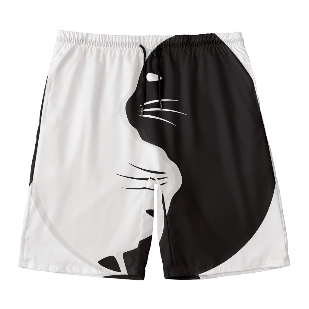Black And White Cat Yin Yang Print Men's Swim Trunks