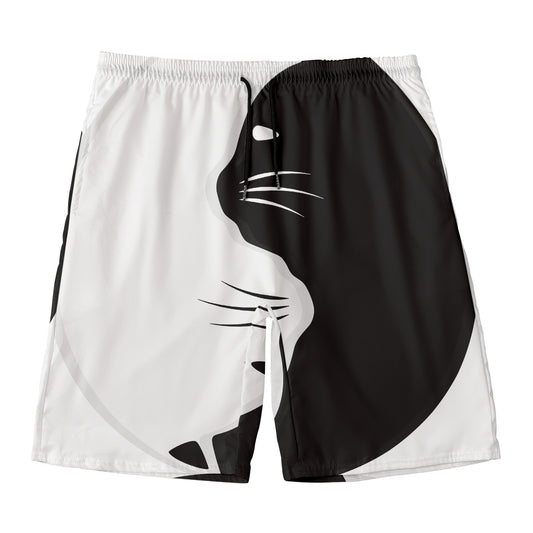 Black And White Cat Yin Yang Print Men's Swim Trunks