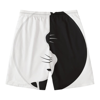 Black And White Cat Yin Yang Print Men's Swim Trunks