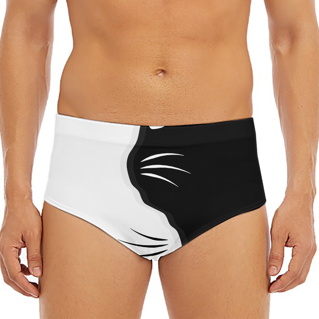Black And White Cat Yin Yang Print Men's Triangle Swim Briefs