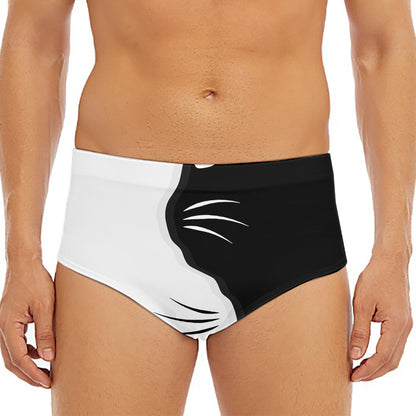 Black And White Cat Yin Yang Print Men's Triangle Swim Briefs