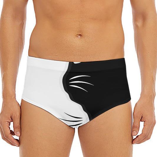 Black And White Cat Yin Yang Print Men's Triangle Swim Briefs