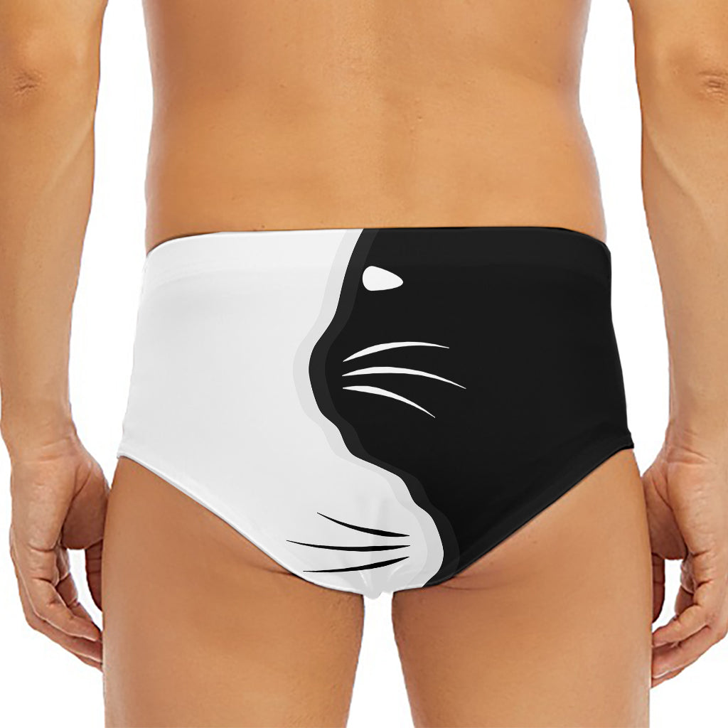 Black And White Cat Yin Yang Print Men's Triangle Swim Briefs