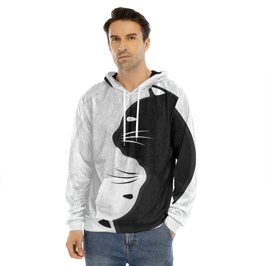 Black And White Cat Yin Yang Print Men's Velvet Pullover Hoodie