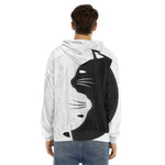 Black And White Cat Yin Yang Print Men's Velvet Pullover Hoodie