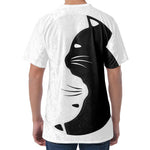 Black And White Cat Yin Yang Print Men's Velvet T-Shirt