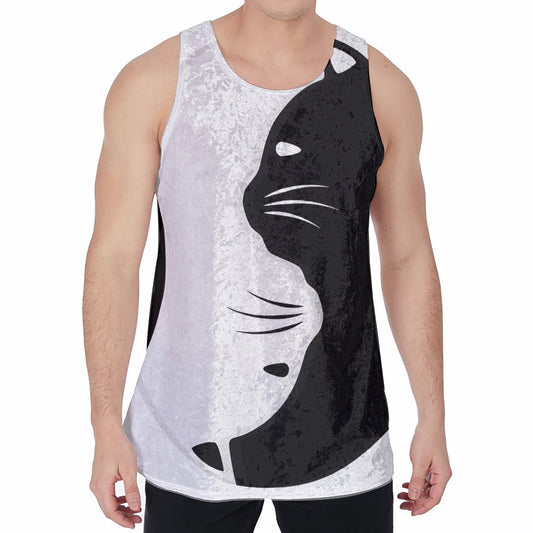 Black And White Cat Yin Yang Print Men's Velvet Tank Top