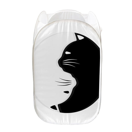Black And White Cat Yin Yang Print Mesh Laundry Hamper
