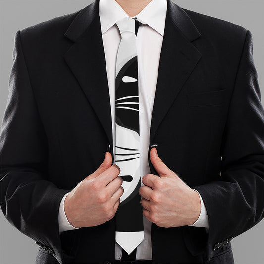 Black And White Cat Yin Yang Print Necktie